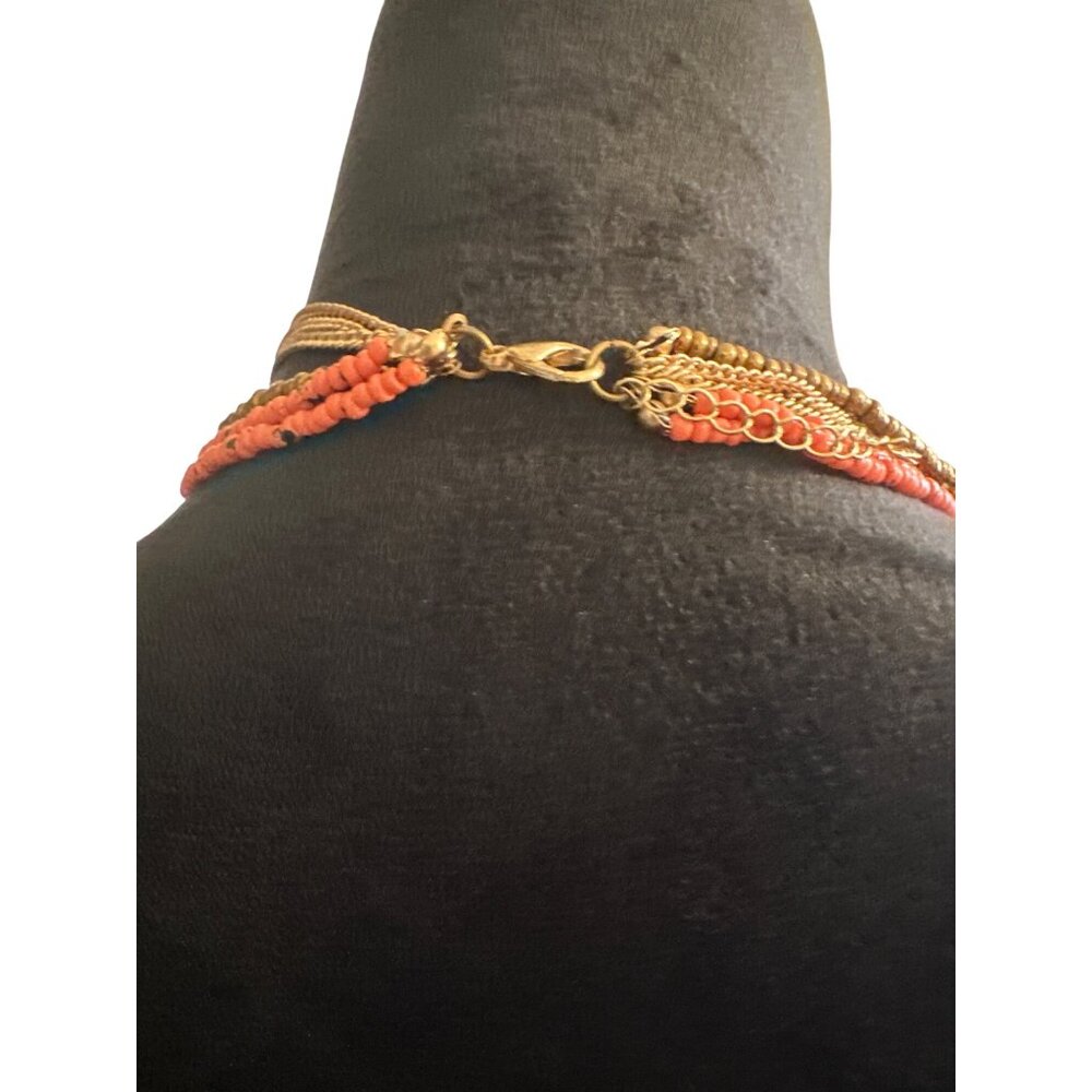 Handmade Multi-Strand Beaded Necklace With Coral & Gold Accents Boho Chic Statem - Picture 2 of 2
